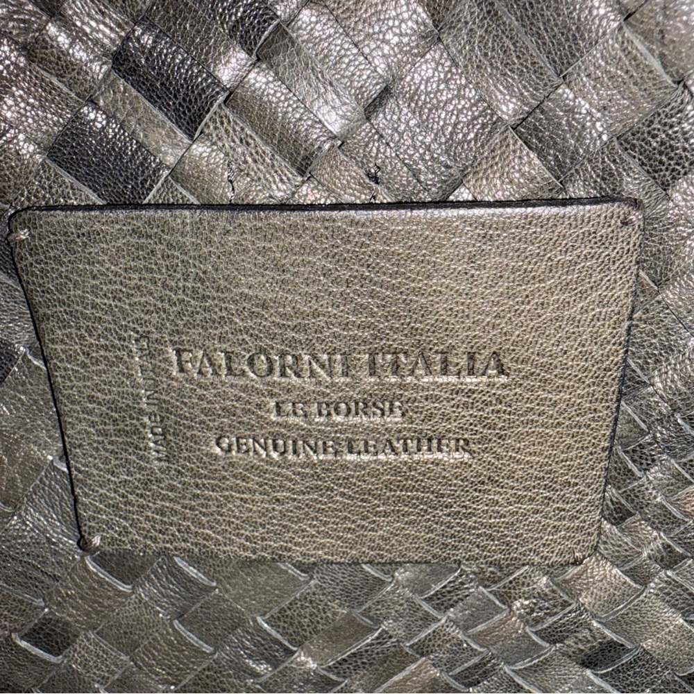 FALORNI Italia Le Borse Woven Genuine Leather Tote with closure Black/Dark Brown - Picture 7 of 8